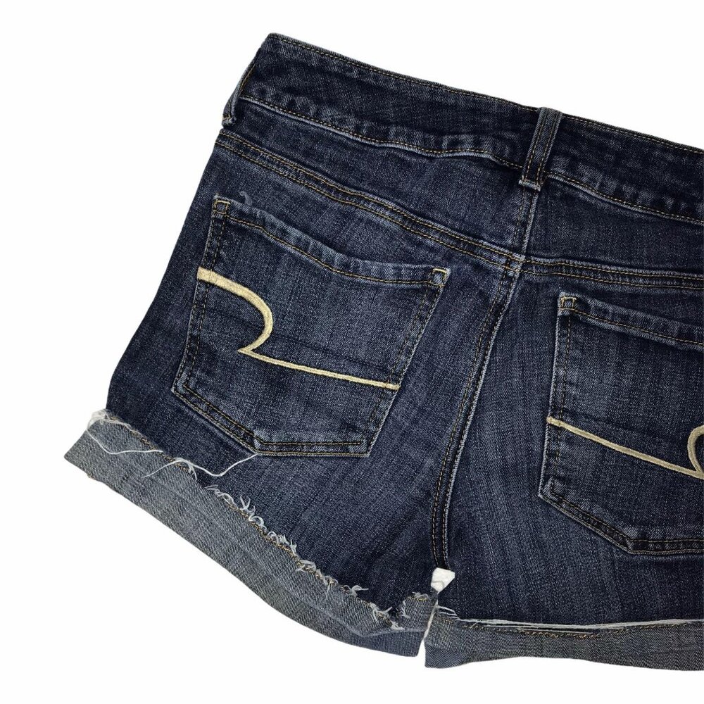 American Eagle Distressed Shorts Womens 6 Dark Wash Super Stretch Cuffed Grunge - Picture 7 of 9